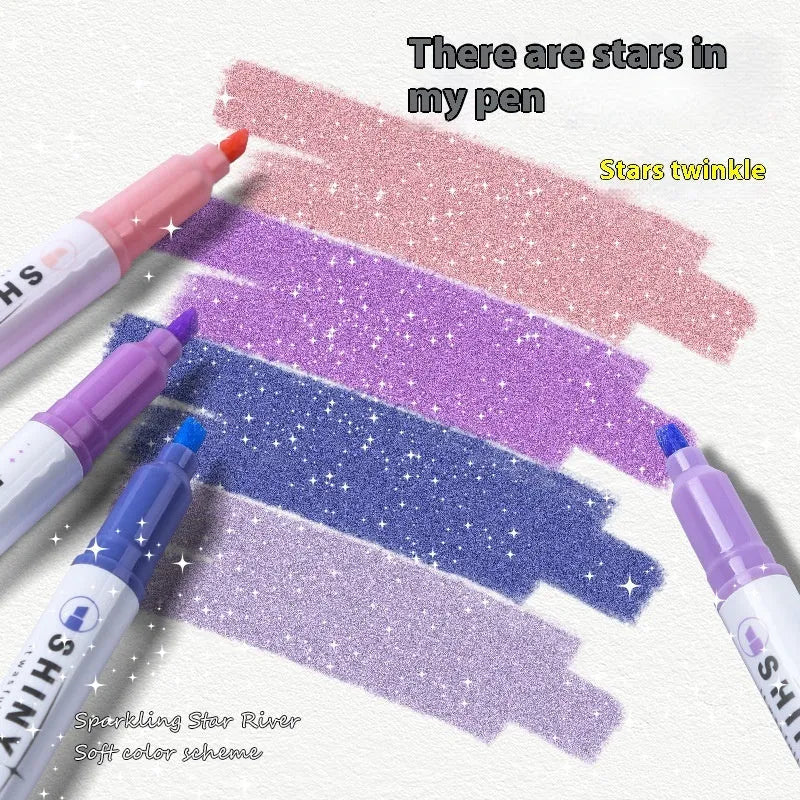 Sparkling Star River set of four glitter highlighter pens with six colour options in a box.