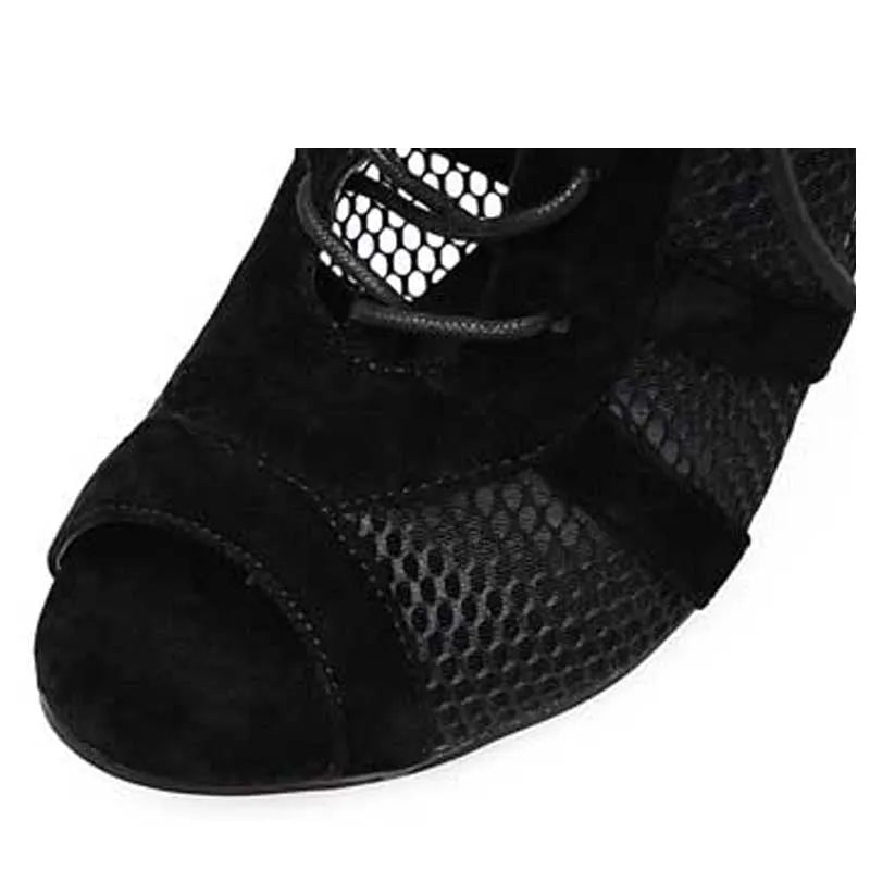 Black suede women's lace-up high heel shoes with 11.5 cm heel and front platform