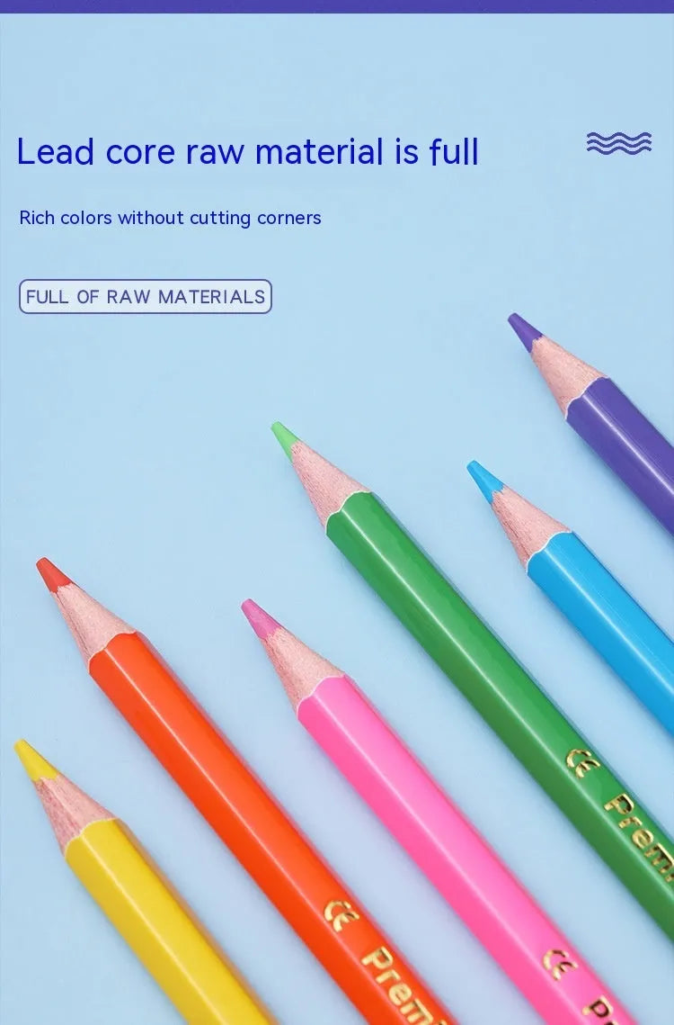 Set of double-ended wooden colour pencils showing two colour tips, suitable for student and studio art projects