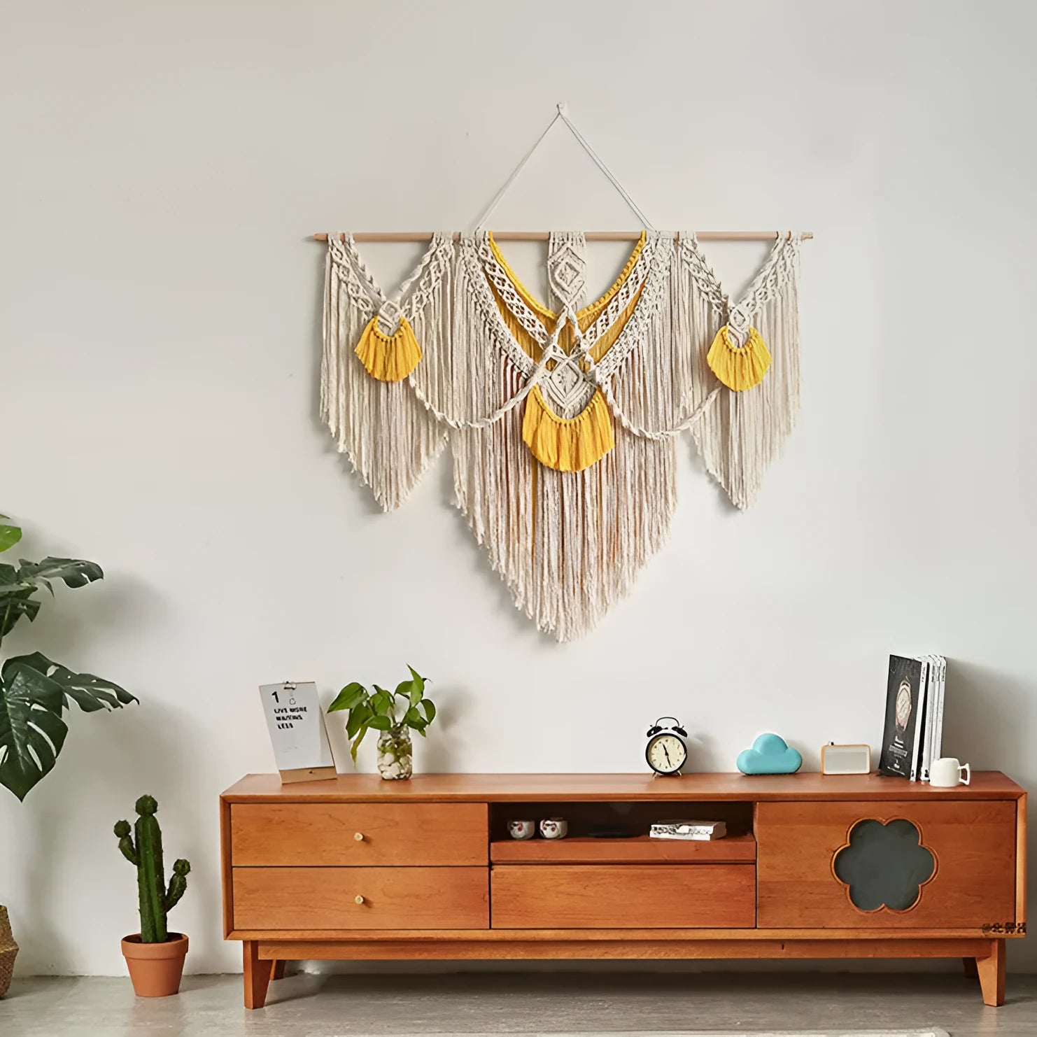 Hand-made woven creamy-white cotton tapestry rectangle 120cm by 95cm