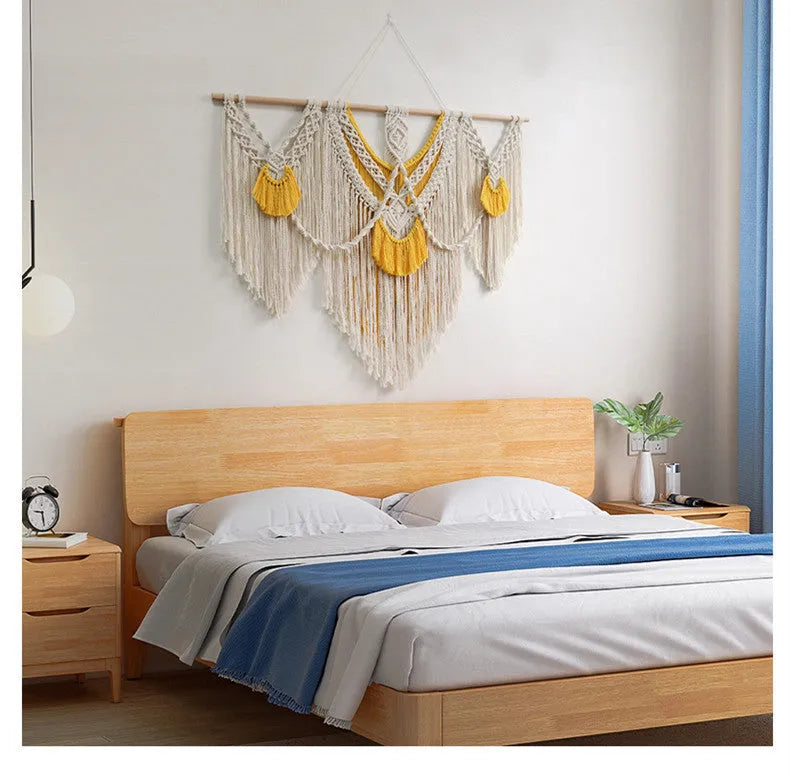 Hand-made woven creamy-white cotton tapestry rectangle 120cm by 95cm