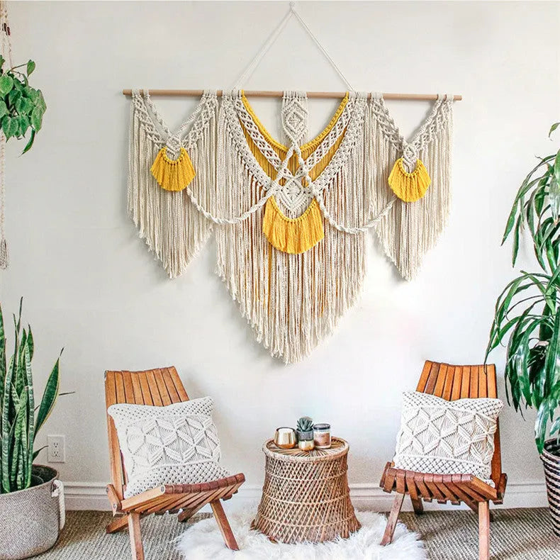 Hand-made woven creamy-white cotton tapestry rectangle 120cm by 95cm