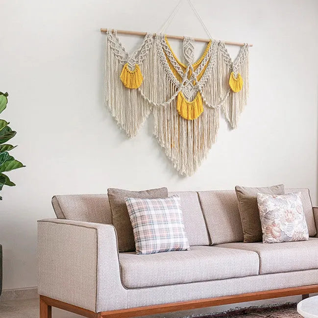 Hand-made woven creamy-white cotton tapestry rectangle 120cm by 95cm