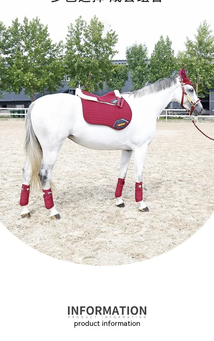Wool blend riding saddle pad for waist protection in black, navy blue, white, and wine red.