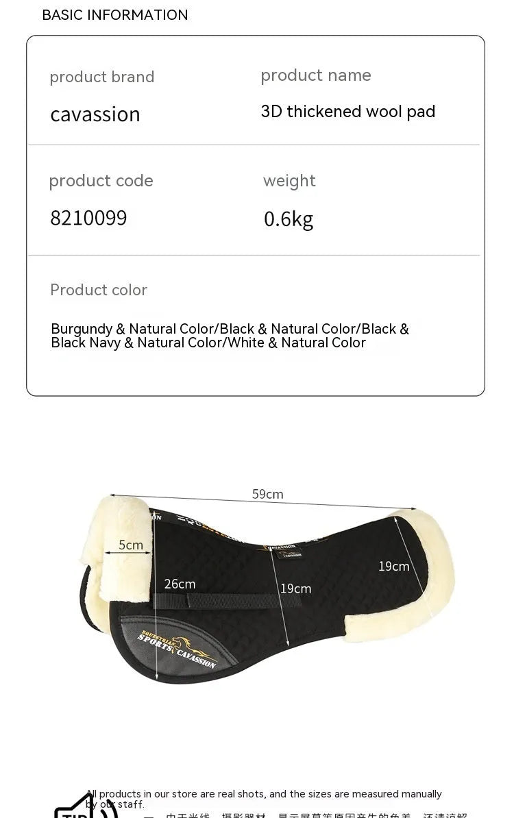 Wool blend riding saddle pad for waist protection in black, navy blue, white, and wine red.