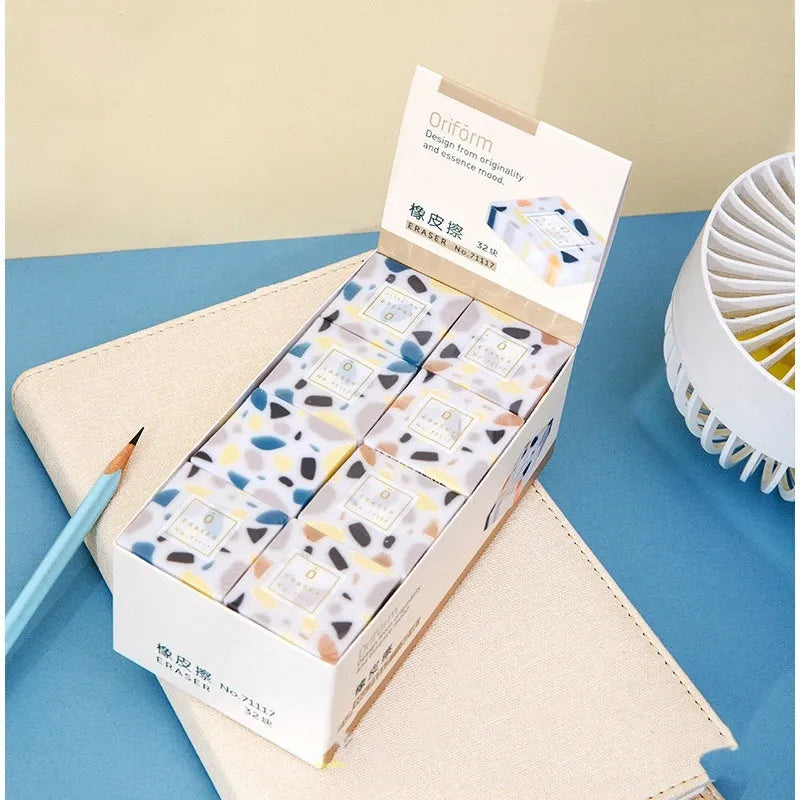 Brick-shaped white rubber eraser for student pencil correction and school supplies