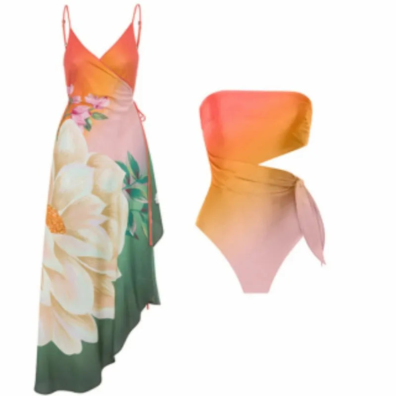 Women's printed one-piece swimsuit in quick-drying polyester fabric.