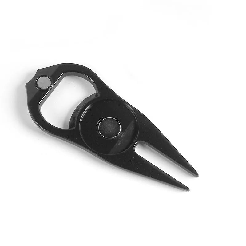 Zinc alloy golf ball yoke bottle opener tool in black, green, or silver colour options