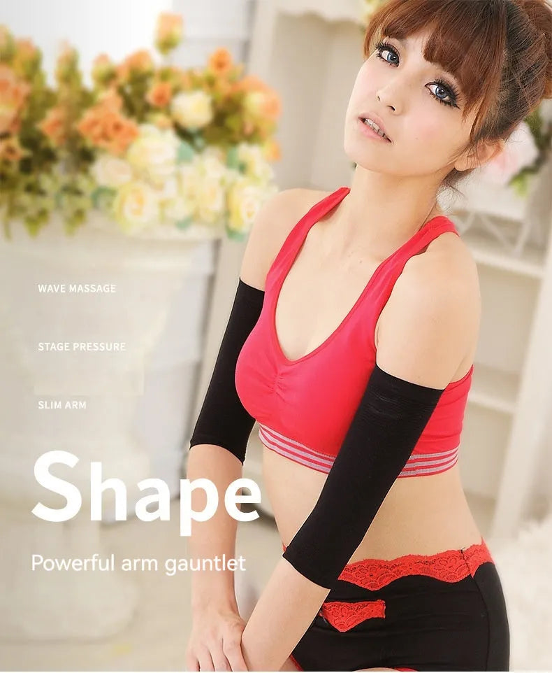 Women's shaping arm sleeves pair in nylon fabric, black and skin colour options for free size fit
