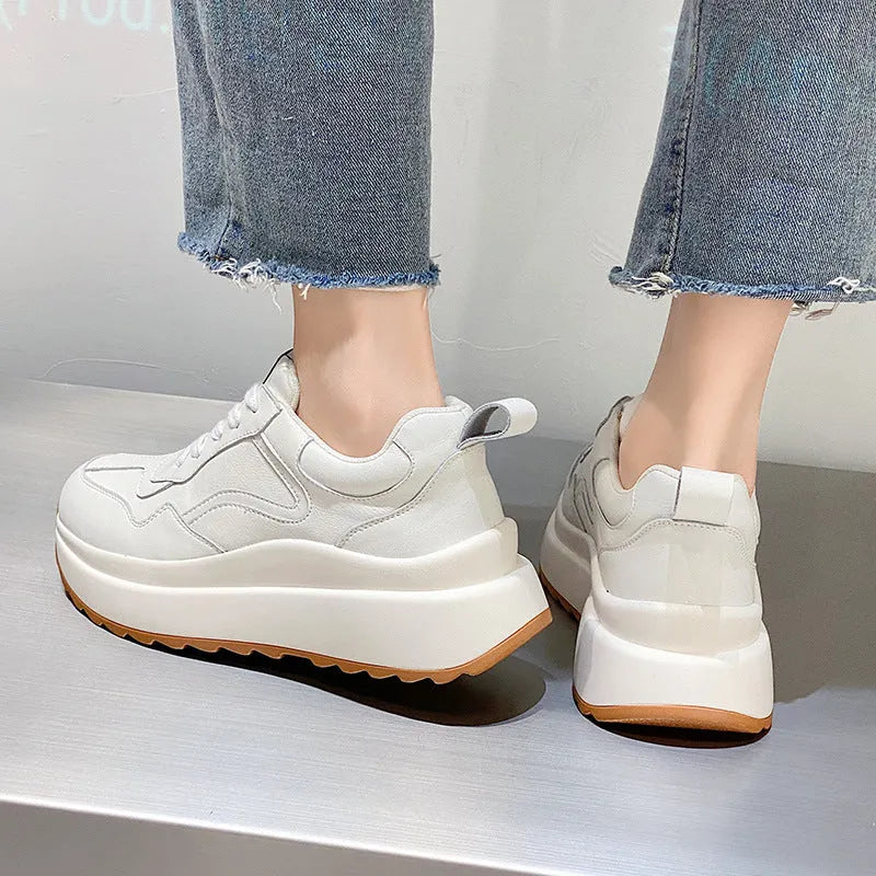 Women's beige cowhide leather casual sports shoes with mesh lining, PU sole, and cross strap detail