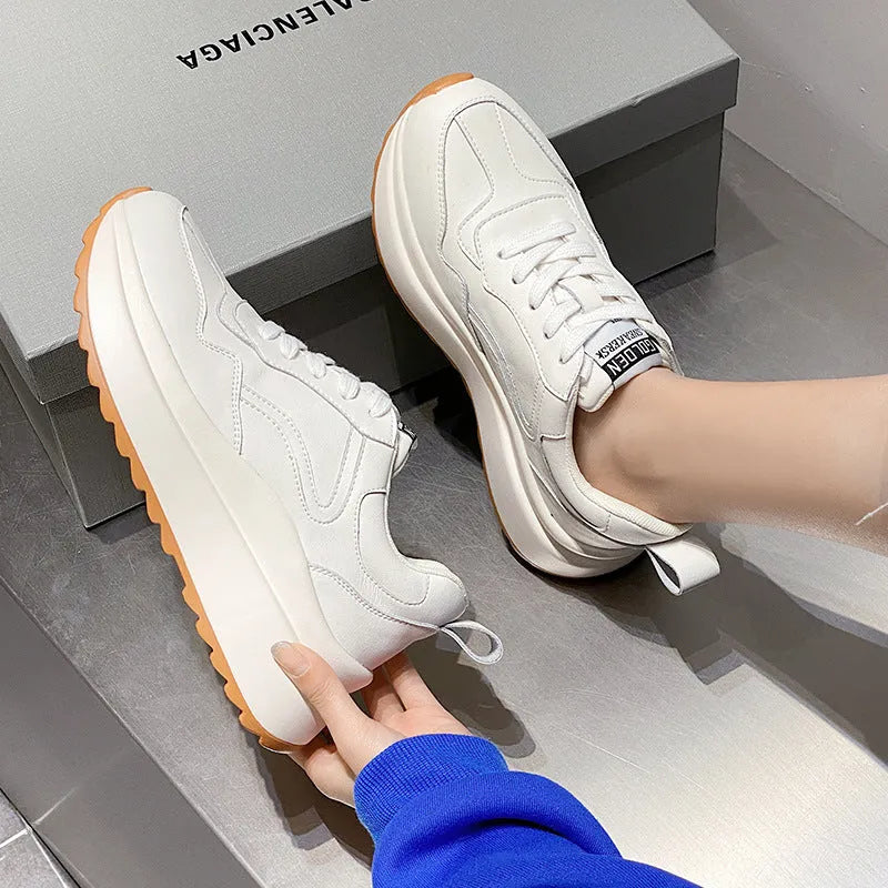 Women's beige cowhide leather casual sports shoes with mesh lining, PU sole, and cross strap detail