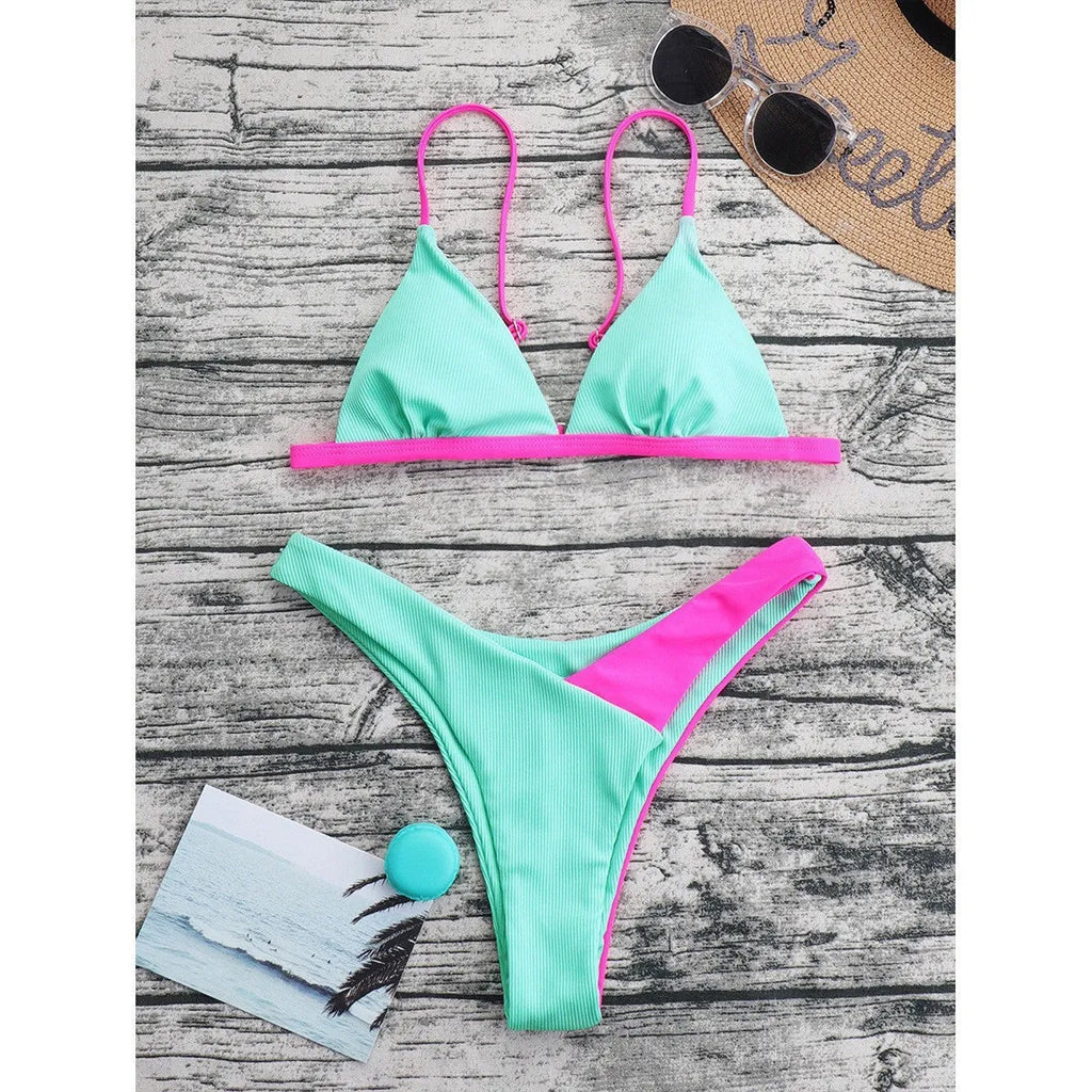 Women's two-piece nylon swimsuit briefs in two pattern colours, sizes S M L XL
