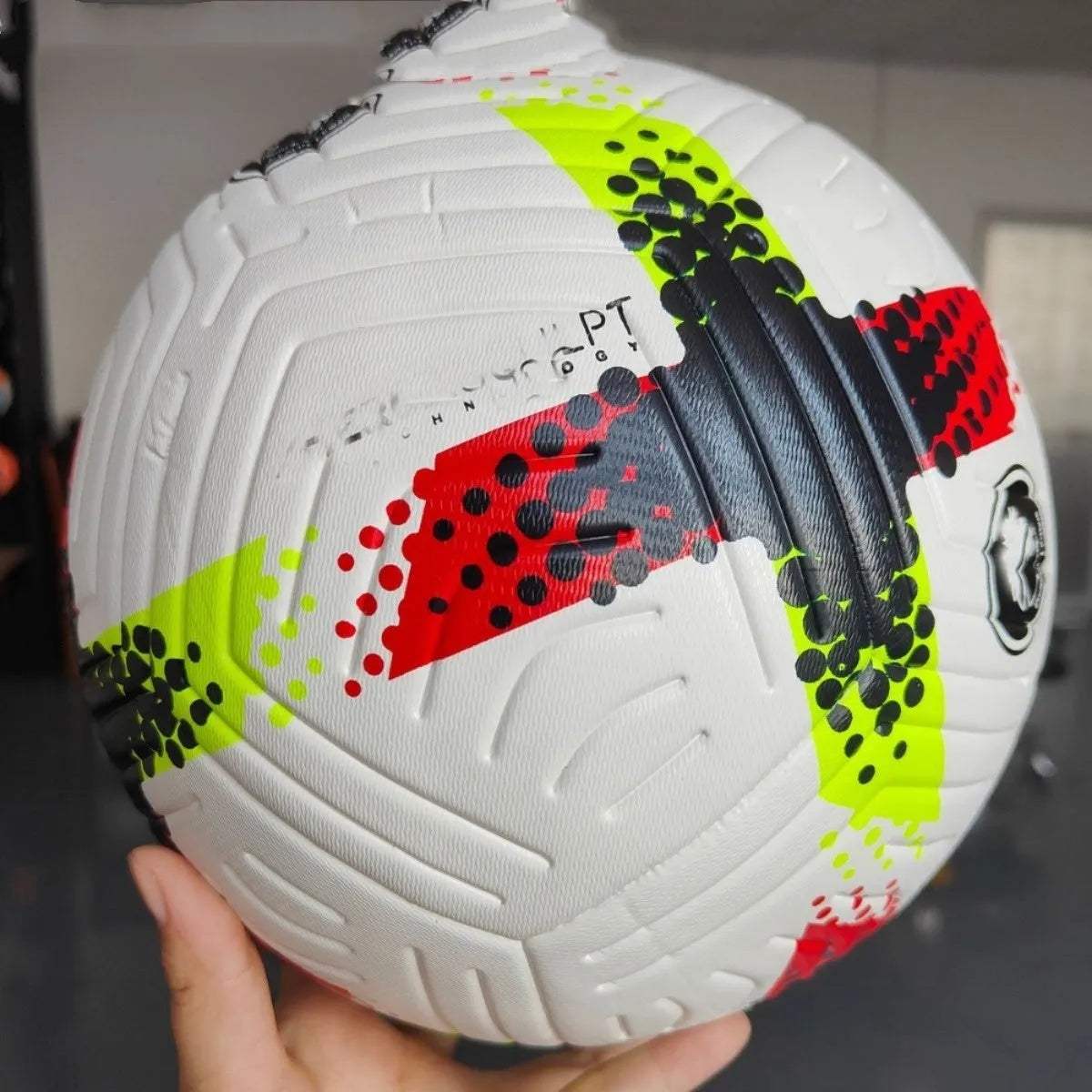 Fluorescent green seamless thermal adhesive patch football size 5 for club training and matches