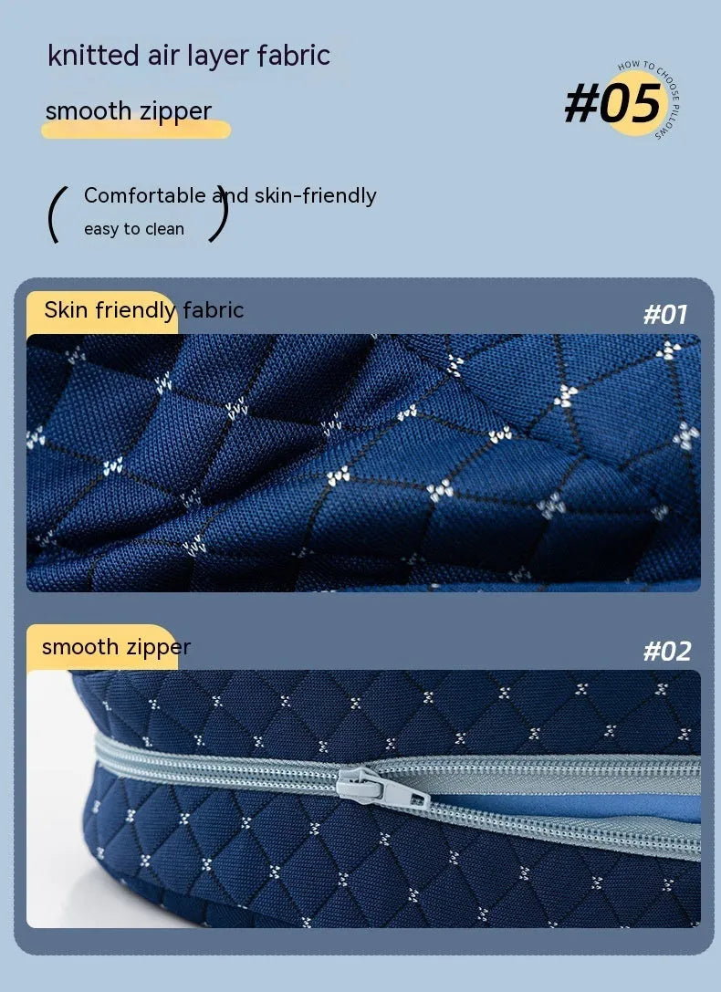 Heart-shaped dark blue memory foam leg pillow measuring 25x23x13cm for adult use