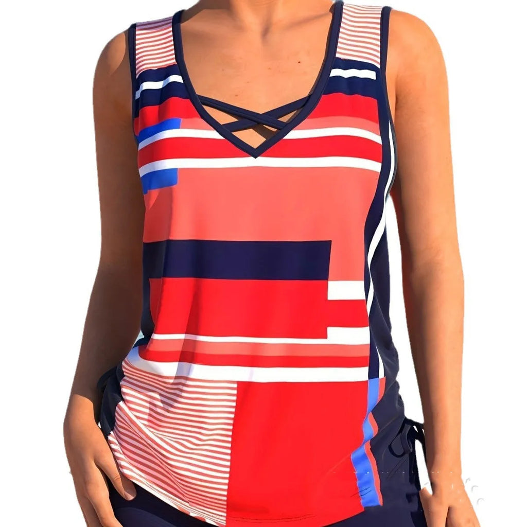 Women's printed swimsuit set with tankini top and boxer shorts in four colour options