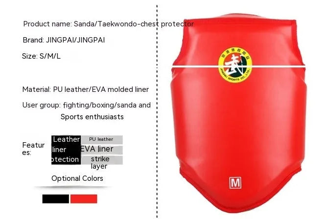 Red boxing helmet and chest protector set for training and competition