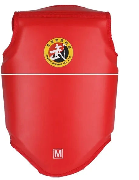Red boxing helmet and chest protector set for training and competition