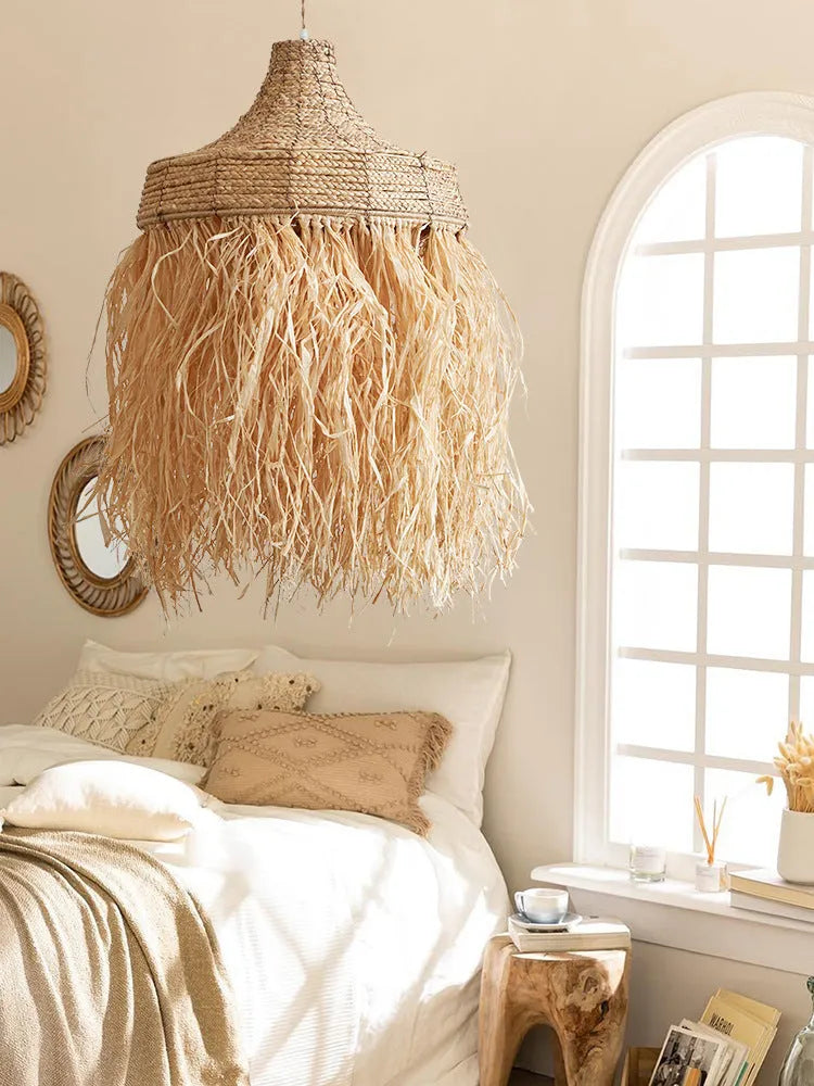 Retro style woven willow chandelier light with 50cm diameter