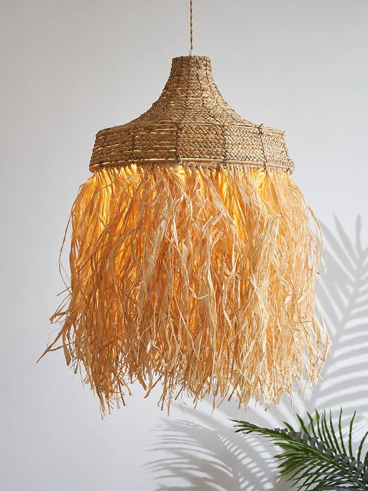 Retro style woven willow chandelier light with 50cm diameter