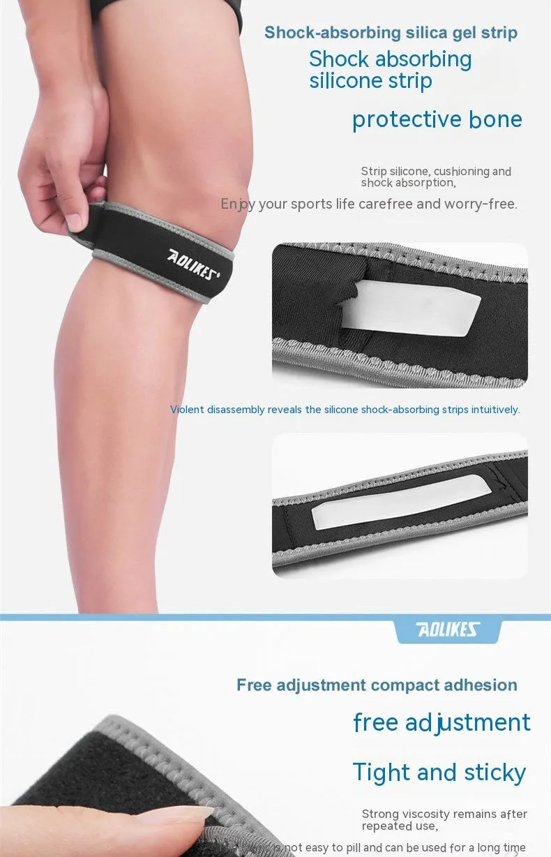 Black and grey patella retinaculum knee pad for sports protection
