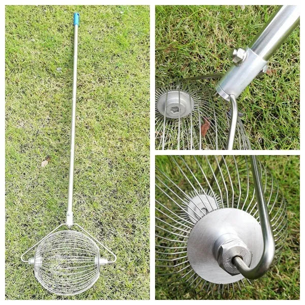Metallic finish stainless steel golf ball picker with magnetic tip for ball retrieval