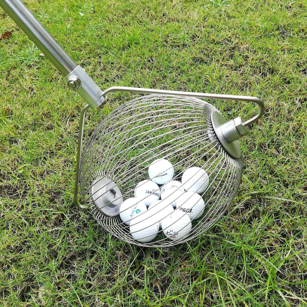 Metallic finish stainless steel golf ball picker with magnetic tip for ball retrieval