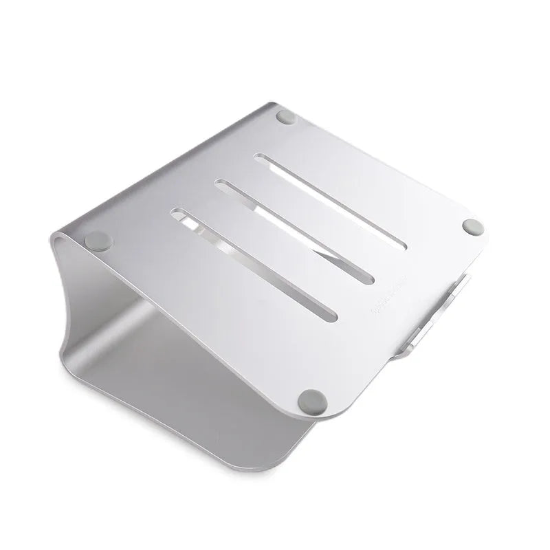 Aluminium alloy rotating cooling bracket for a notebook in grey or silver stripe finish.