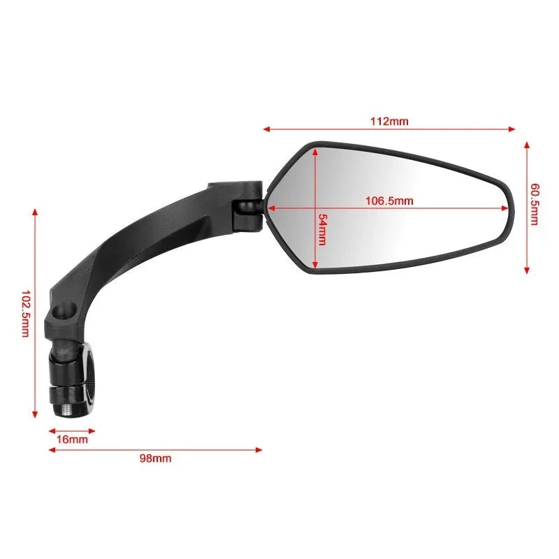 Black rotatable mountain bike rearview mirror made from PMMA acrylic material
