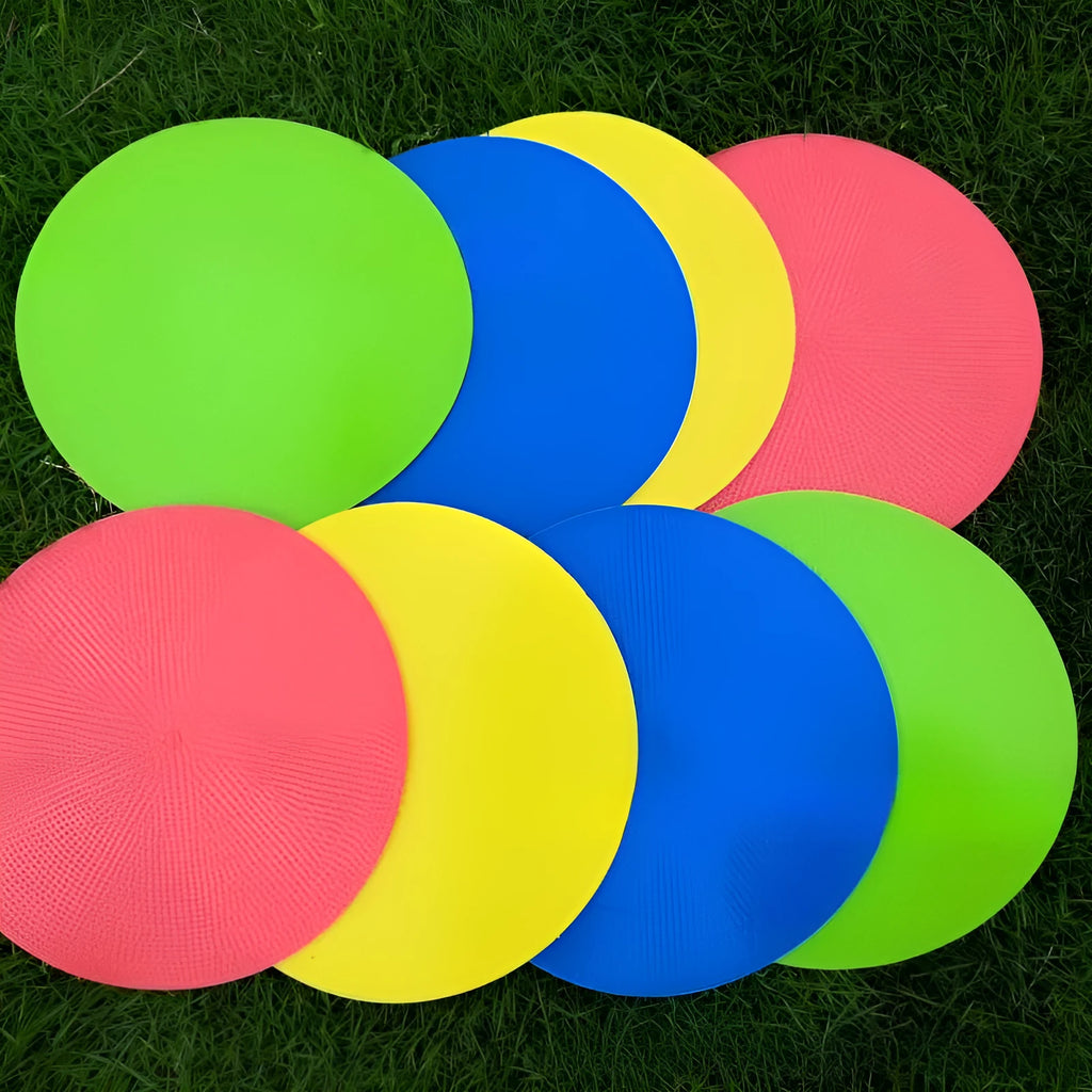 Soft yellow TPE football landmark pad, a flat 23cm disc for field sports target marking.