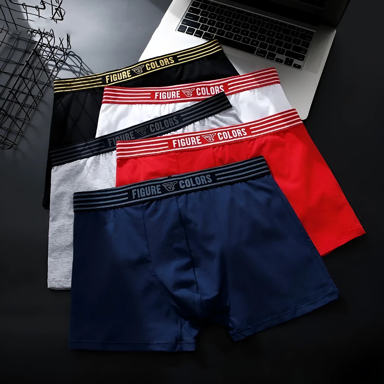 Men's cotton knitted low-waist boxers in solid colours, size range M to 3XL, nine colour options