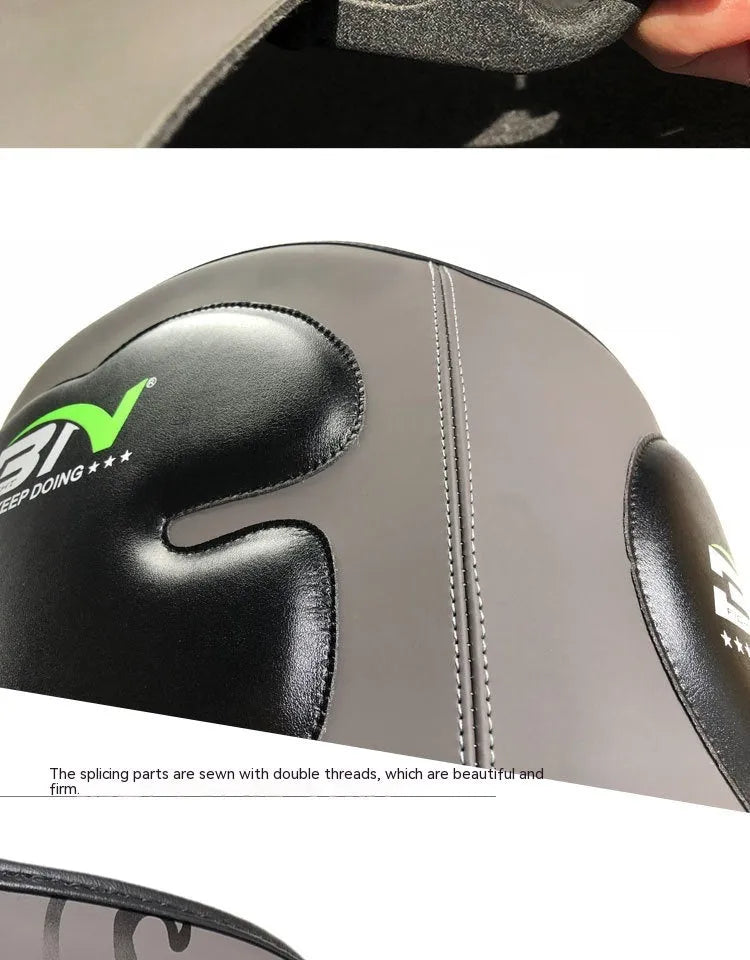Dark grey Sanda boxing chest protection target showing thickened foam waist guard for martial arts training.