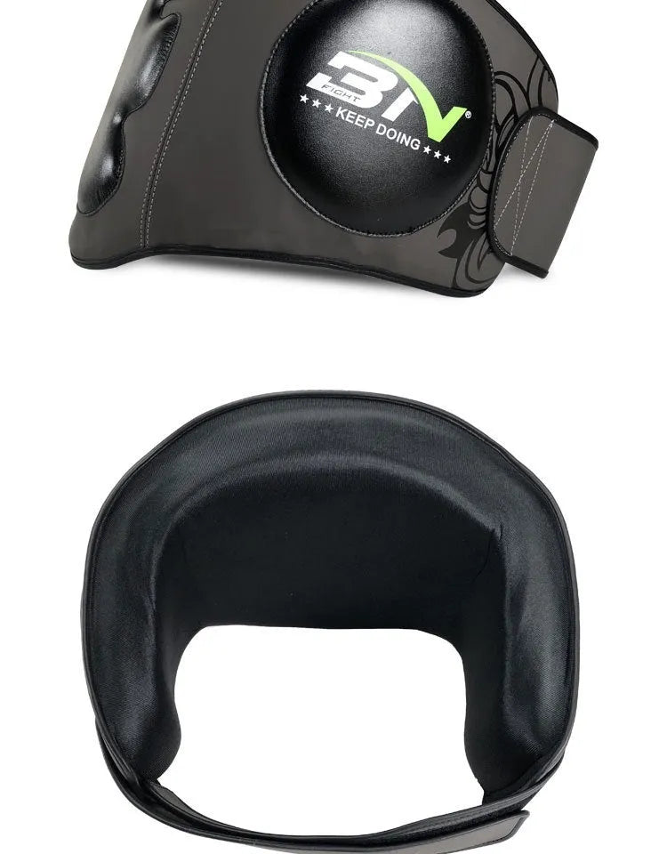Dark grey Sanda boxing chest protection target showing thickened foam waist guard for martial arts training.