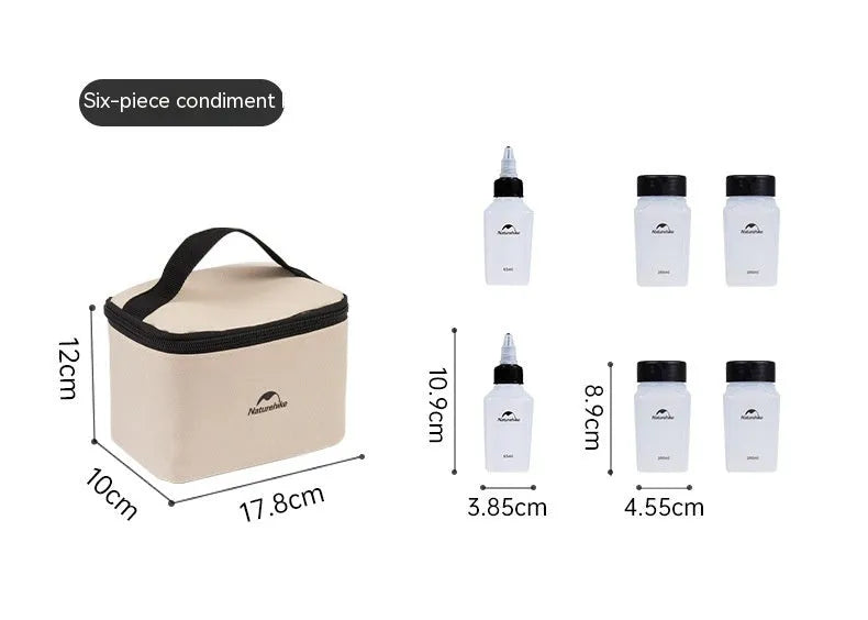 Naturehike six-piece portable outdoor seasoning bottle set in modern simplicity style.