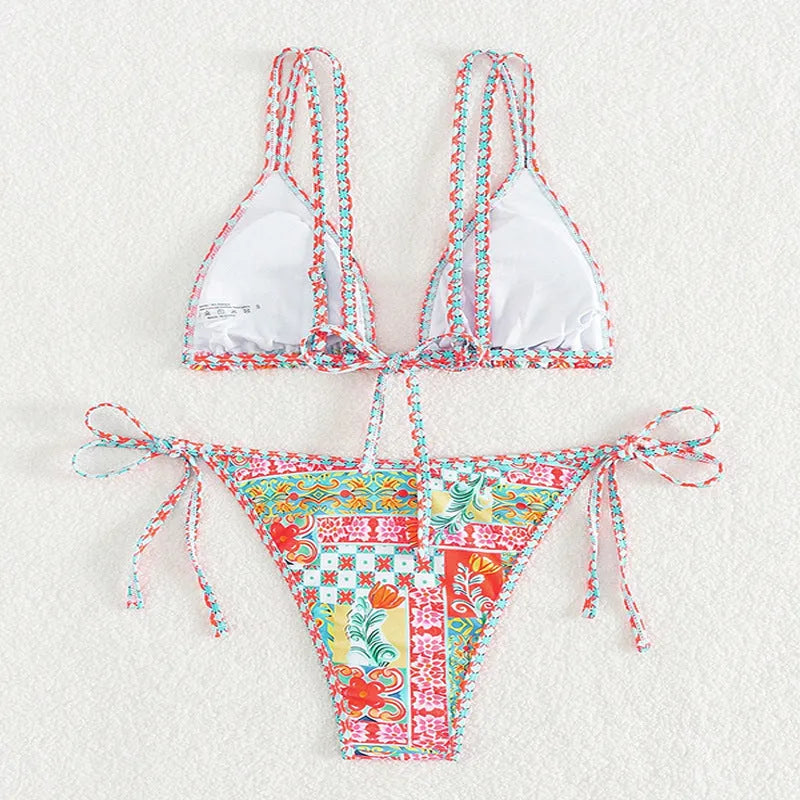 Women's lace-up backless swimsuit bikini set in picture colour