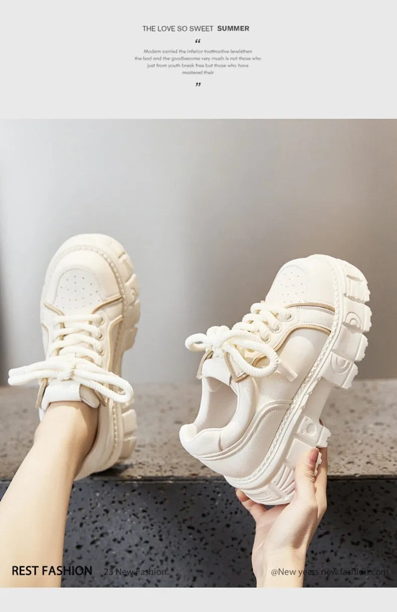 Women's beige and pink casual leather shoes with a rubber foam sole on a white background