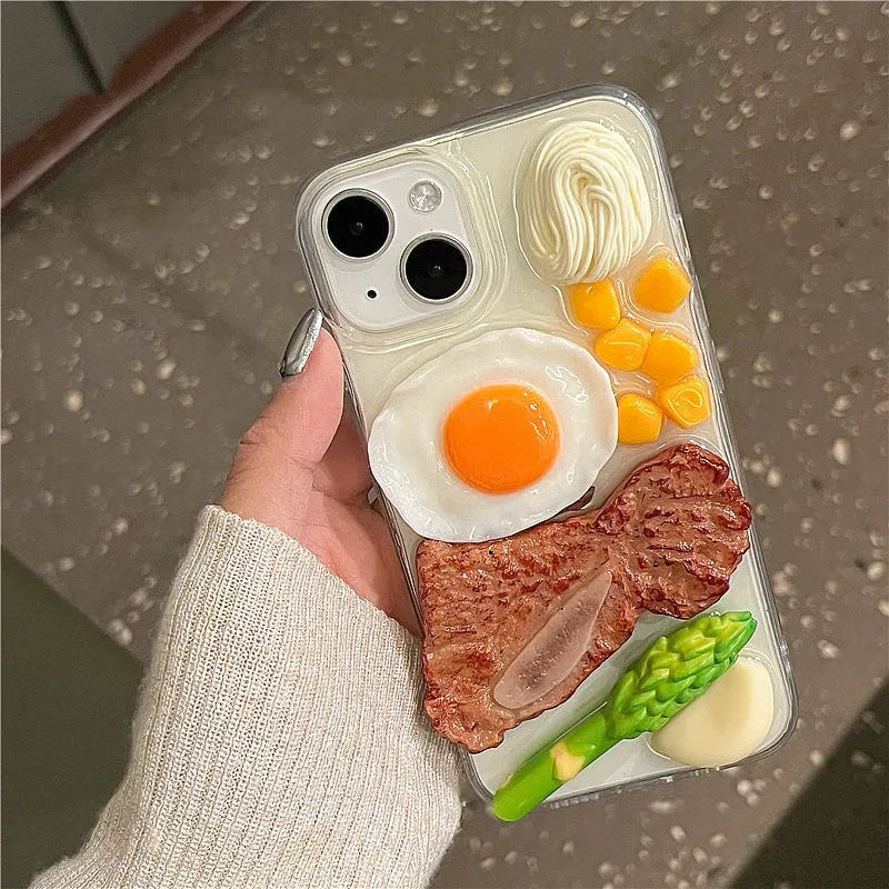 Creative three-dimensional steak omelette epoxy phone case for iPhone, anti-fall protective cover