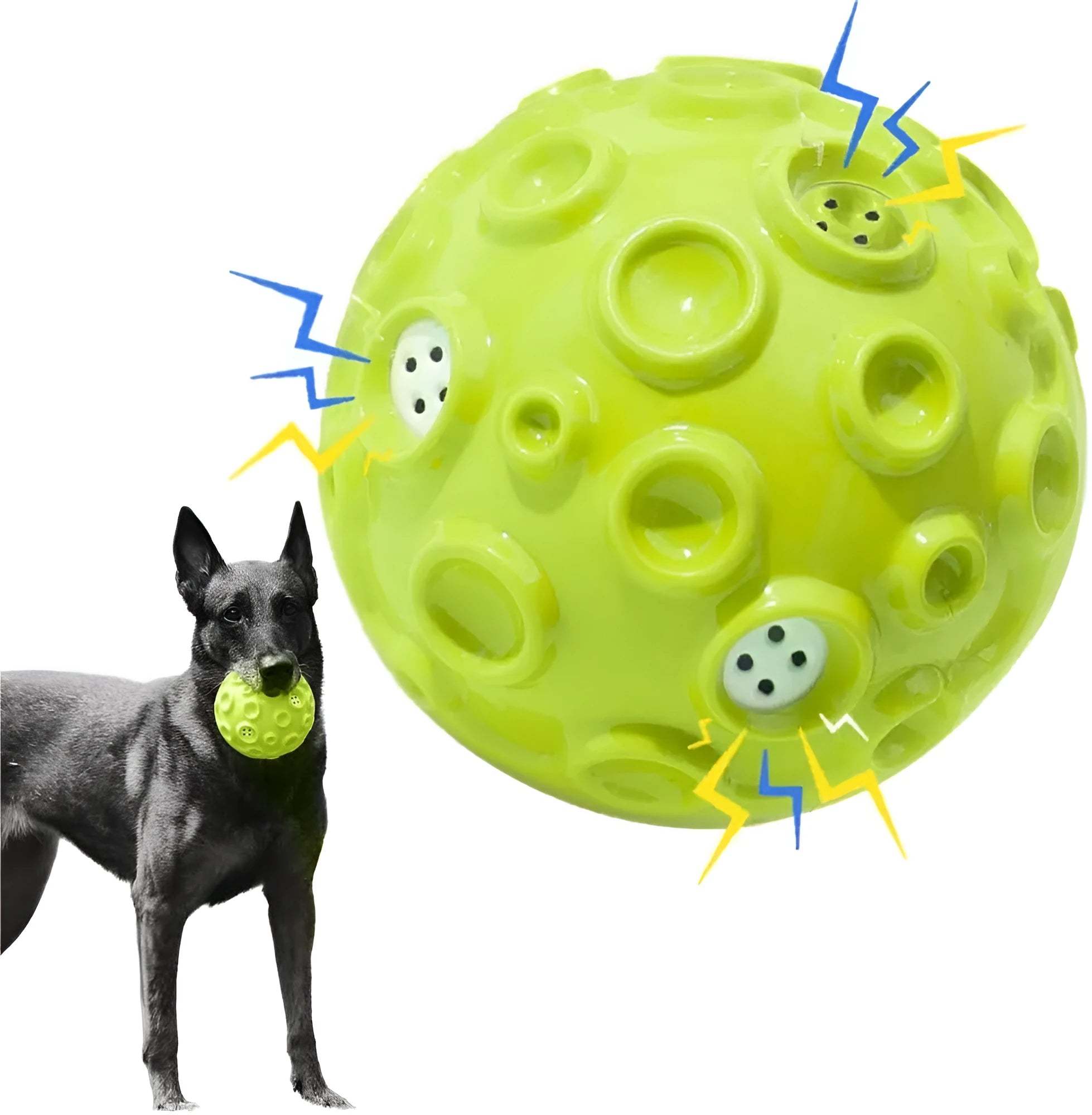Durable natural rubber dog ball toy with magical squeaky sound for aggressive chewers in five colour options