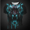 Men's grey T-shirt featuring a detailed 3D tiger head print on the chest, short sleeves.