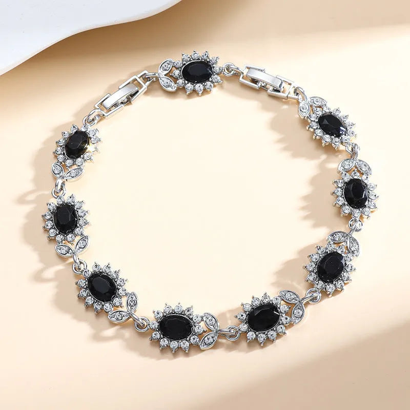 Women's simple inlaid zircon bracelet in environmentally friendly alloy with nine gemstone colour options