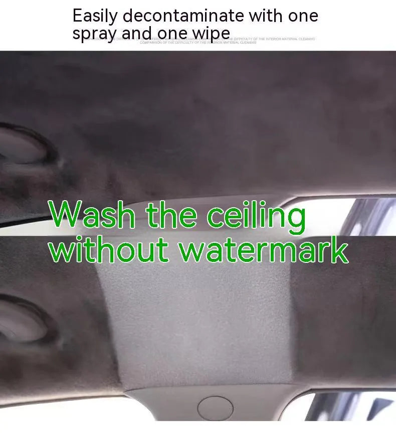 Wash free fabric roof foam cleaner bottle with towel and sponge wipes for ultrasonic ceiling cleaning.