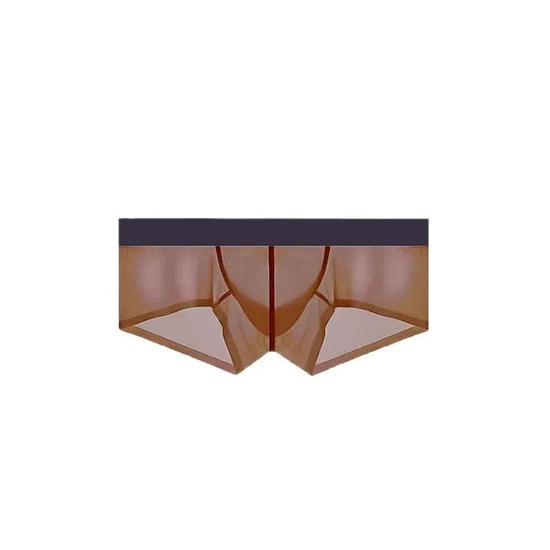 Men's ice silk seamless low waist underwear in chocolate colour showing hip lifting design