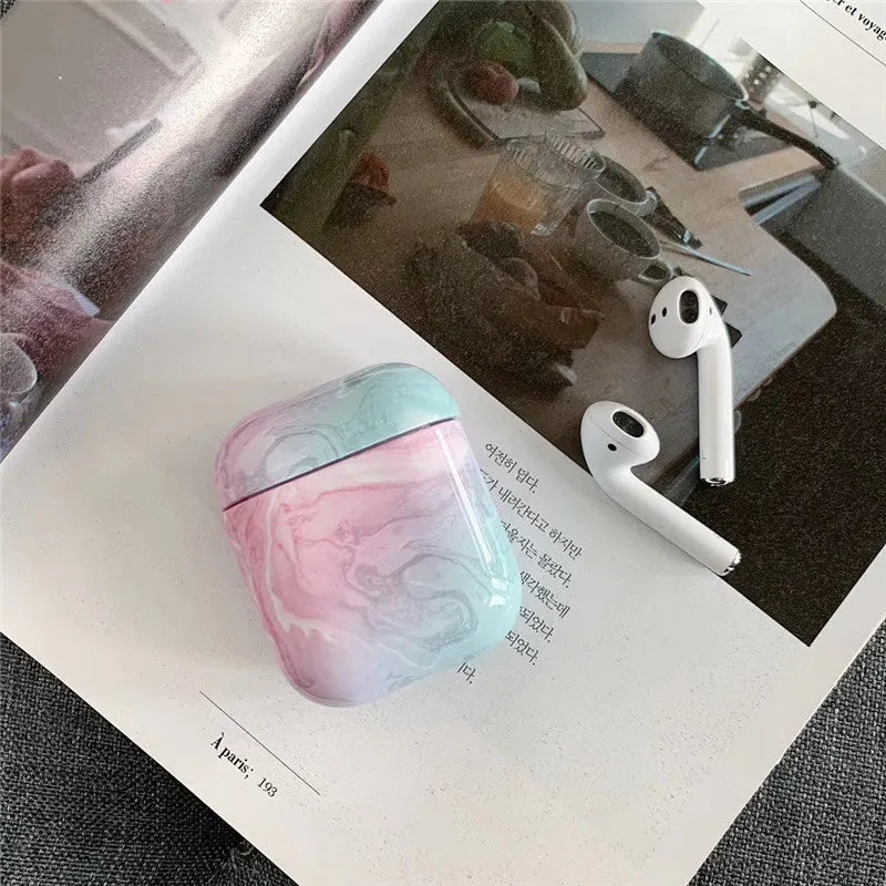 Hard white marble PC protective case cover for Apple AirPods charging box