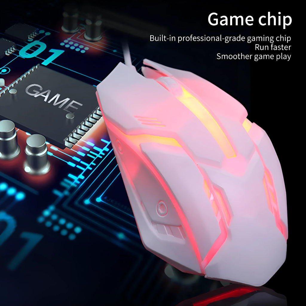 Wired LED glow computer mouse in black or white with colourful lighting effects