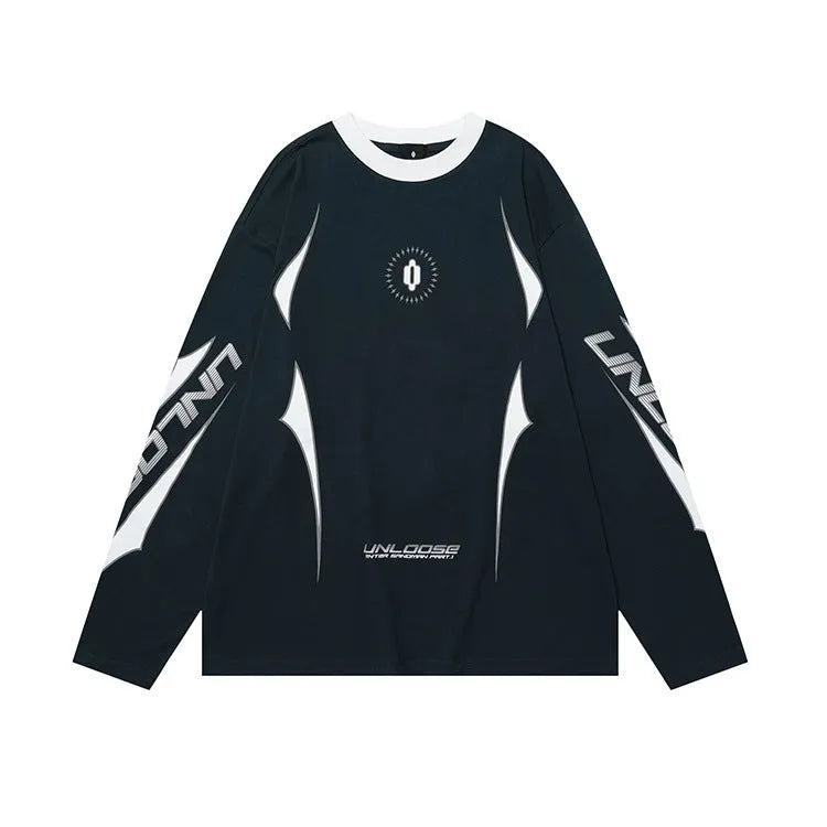 Men's round neck drop shoulder cotton pullover jumper in loose fit with letter pattern design