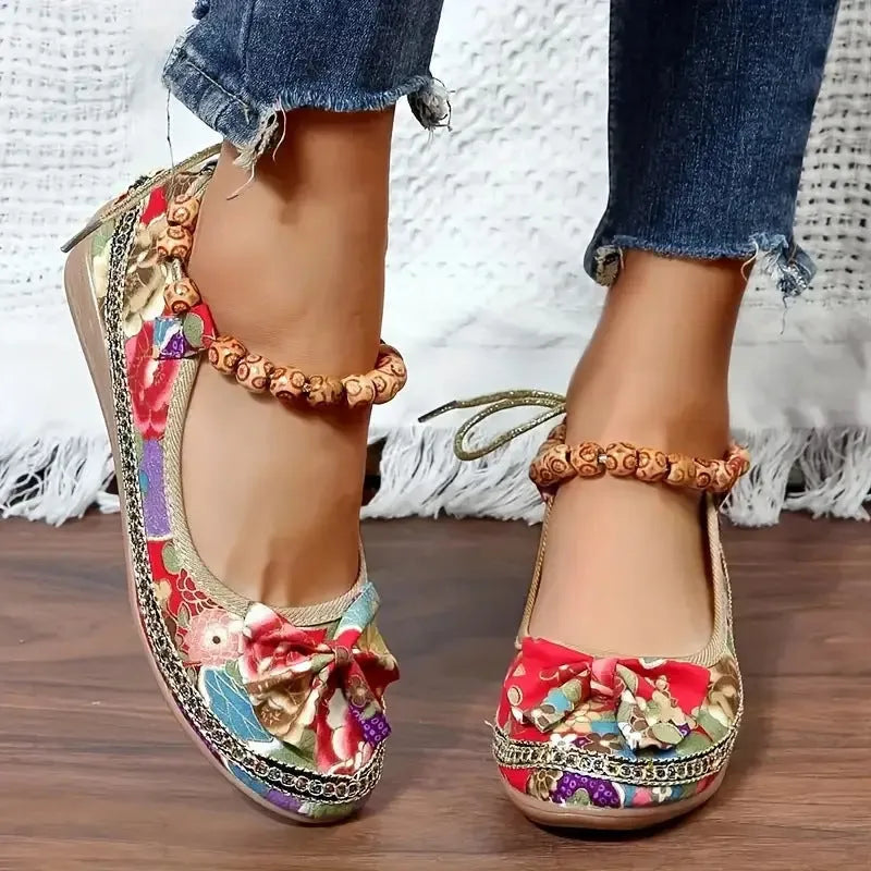 Women's black ethnic style platform sandals with elastic band fastening and cloth upper