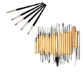 Brown 27-piece pottery tool set with stainless steel, wood, and plastic tools for clay sculpting