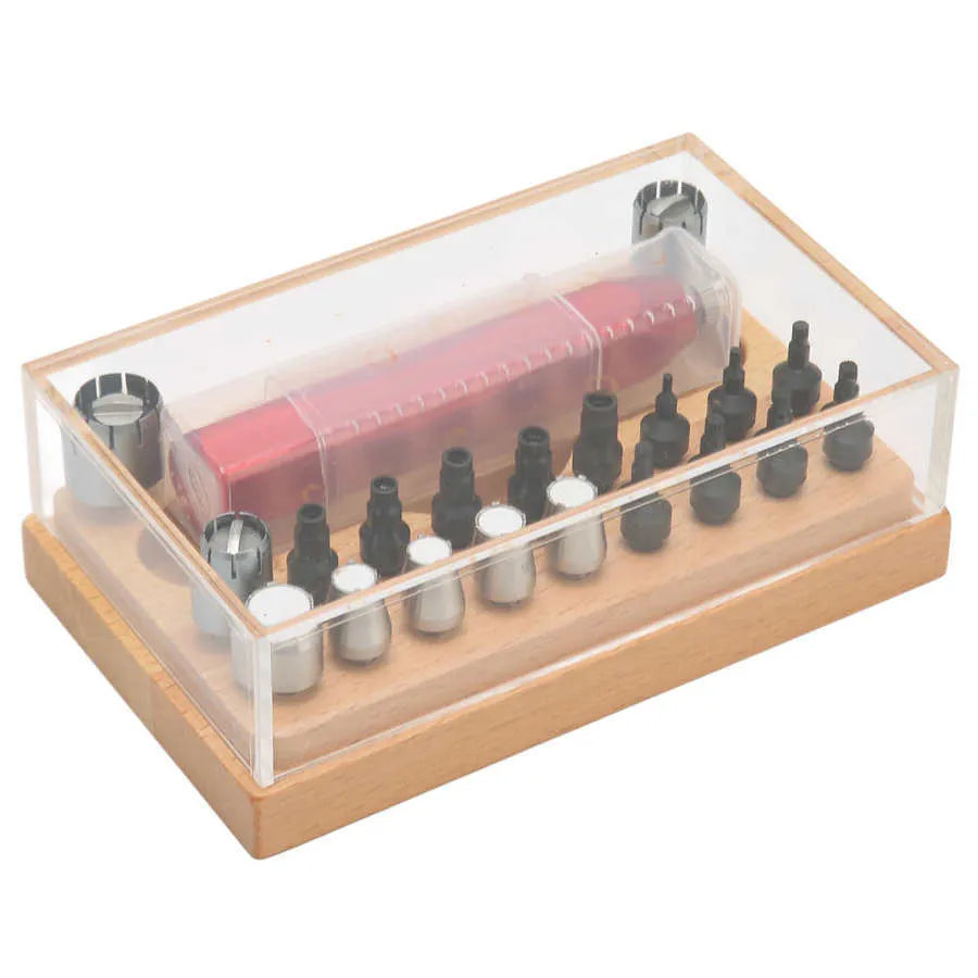 Set of 20 steel watch repair barrel opening extractor tools in a kit