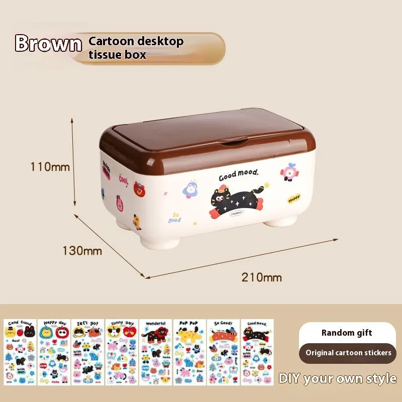 Red and brown cartoon-style plastic desktop storage organiser with grid compartments.