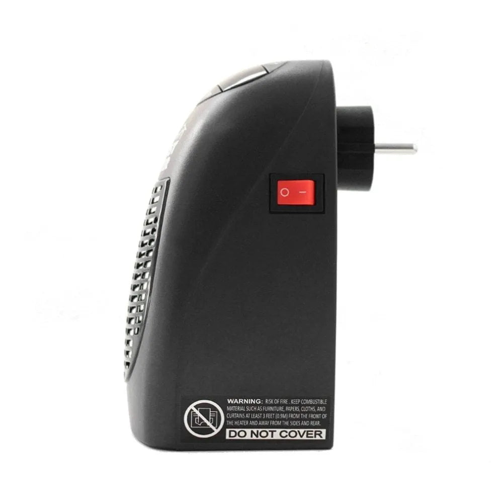 Black compact electric heater with digital display and rotating plug