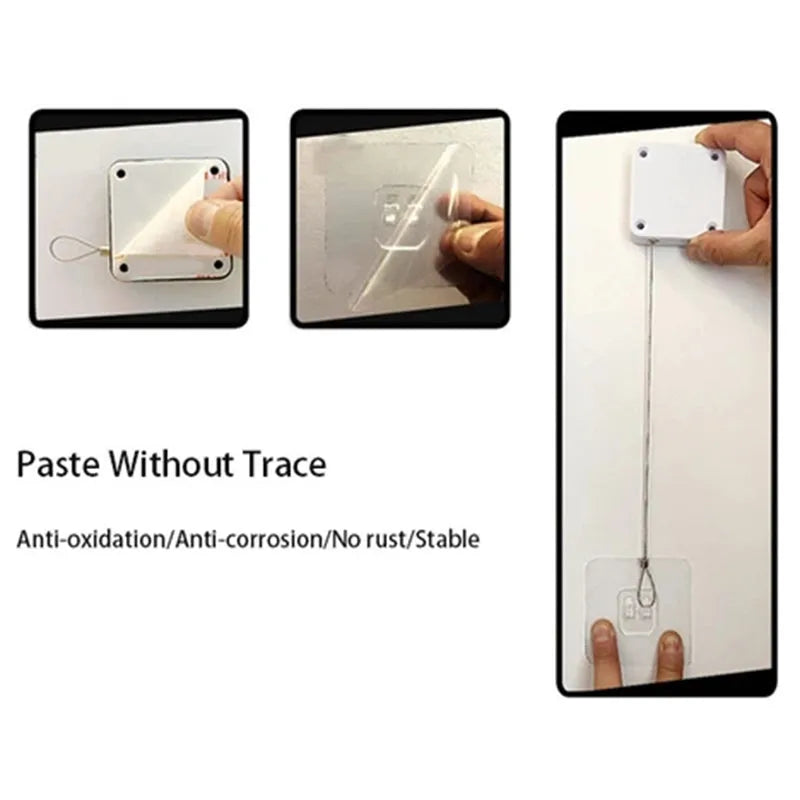 Automatic door closer in black ABS housing with steel wire rope, measuring 63x63x18mm, for sliding doors and glass doors